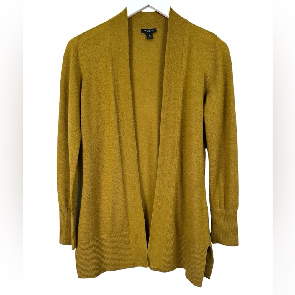 Ann Taylor Mustard Wool Blend Open Front Lightweight Cardigan Size Small